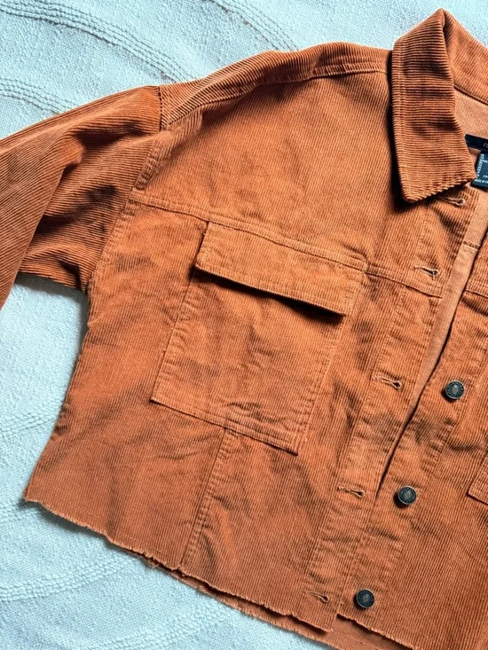 Forever 21 Light Weight Corduroy Cropped Jacket in Rust Orange 100% Cotton Large - Picture 8 of 10